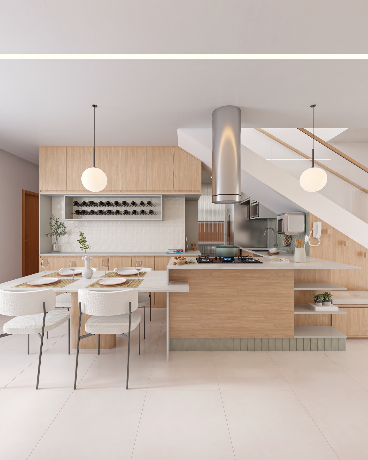 Cozinha integrada com mesa de jantar